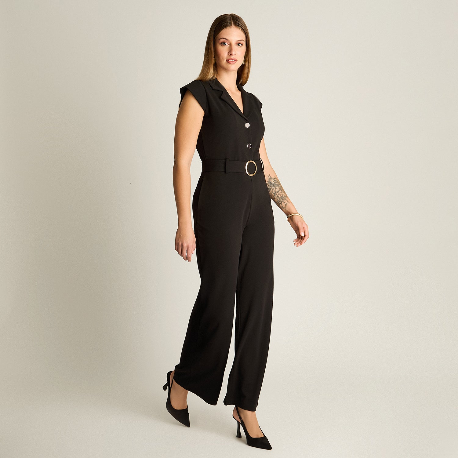 Enterito Negro Manga Corta Elasticidad Media Sin Forro Calce Normal Tela Plano